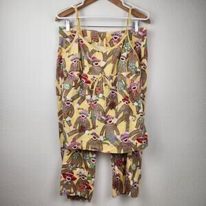 Nick and Nora Monkey Pajamas Tank Cropped Pants Yellow Size Medium Women